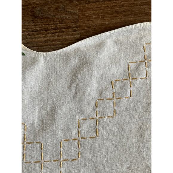 Antique Rainbow Floral Embroidery Table Runner 16" x 39" White Cotton AS IS - Picture 10 of 14